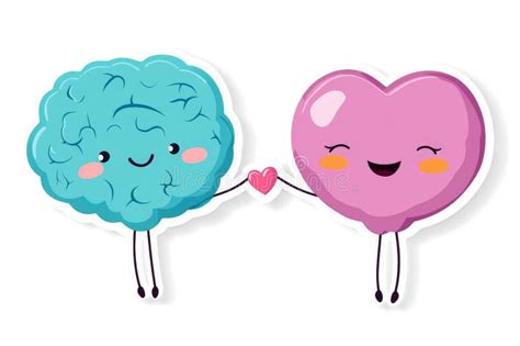 Cartoon brain and heart holding hands, symbolising kindness and mutual warmth